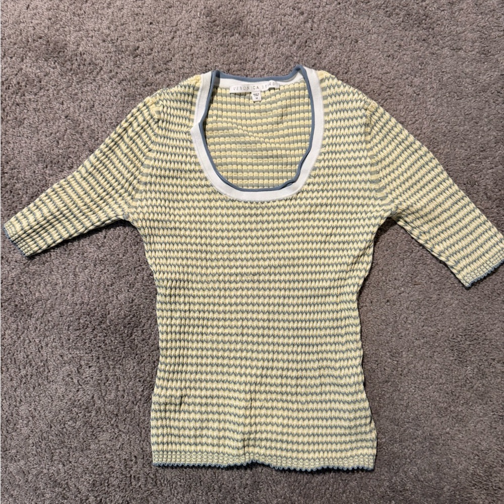 Veronica Beard Blue and Cream Knit Top stripped contrast shirt